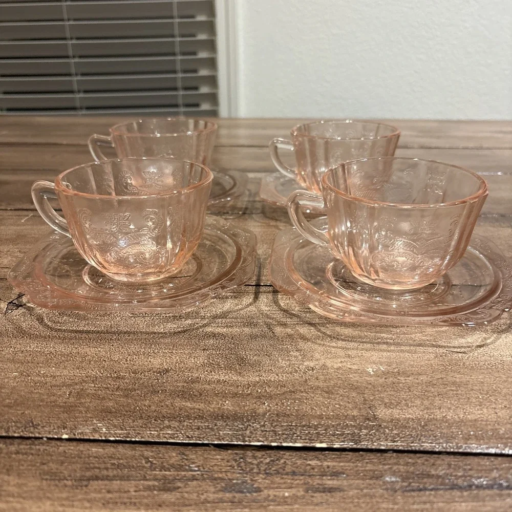 Vintage Madrid Pink Depression Glass Teacup & Saucer 4